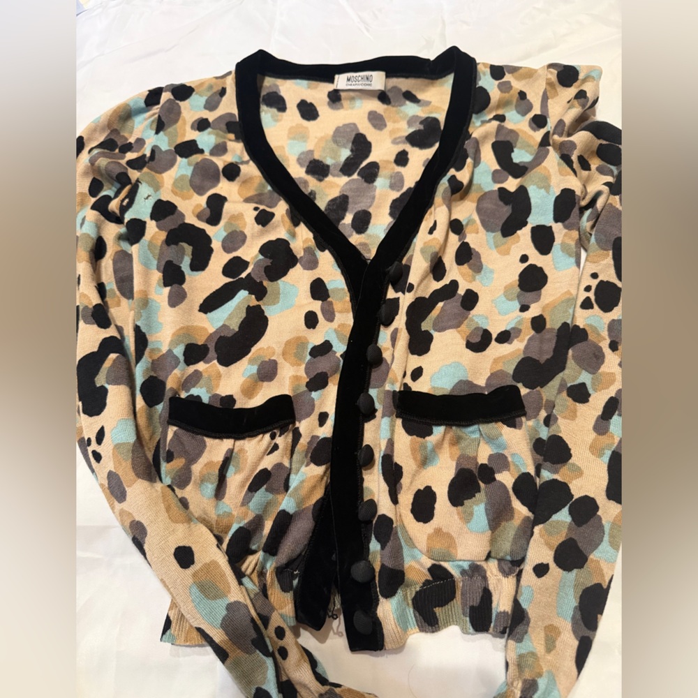 Moschino Beige and Black Patterned Cardigan